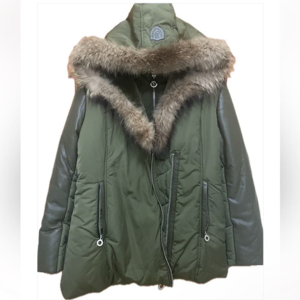 Asiatic raccoon fur lined hood puffer coat